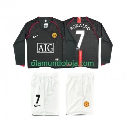 Camisola Manchester United Ronaldo 7 2007 Retro Criança Equipamento Segundo 2008 Manga Comprida